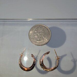 14K Tricolor Gold Semi Hoop Earrings With Diamond-Cut Design